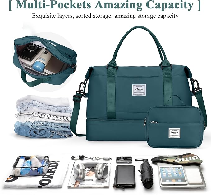 Travel Duffel Bag with Shoes Compartment,Weekender Bags for Women Travel | Overnight Carry-On Bag with Toiletry Bag, For Spirit Airlines 18x14x8 Personal Item Bag - Image 2