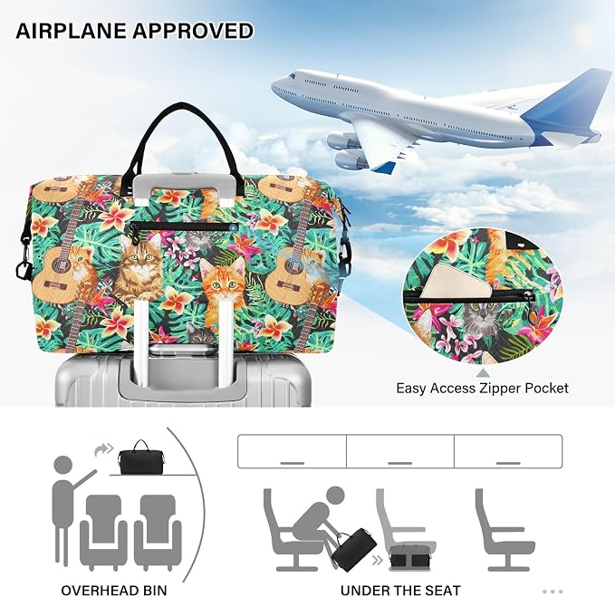 Weekender Bags Travel Duffel Gym Bag Carry on Overnight Tote Bag with Toiletry Bag for Airplane Travel Trip Gym Yoga (Hawaiian Orange Cat Tabby Face) - Image 5