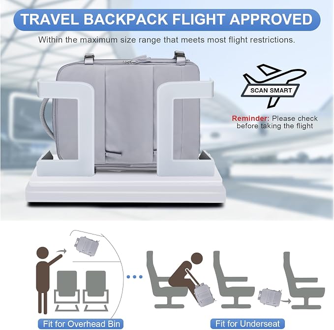 Grey Travel Backpack - Carry On Flight Approved Mochila De Viaje Personal Item - Large Backpack for Men & Women - 18x14x8 Inches - Image 3