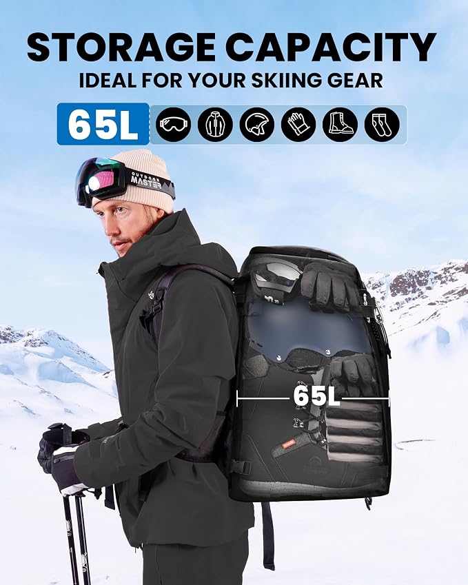 OutdoorMaster Ski Boot Bag, Snowboard Boots Travel Backpack for Helmet, Ski Shoes, Goggles, Gloves and Accessories, Waterproof Exterior & Bottom - Image 3