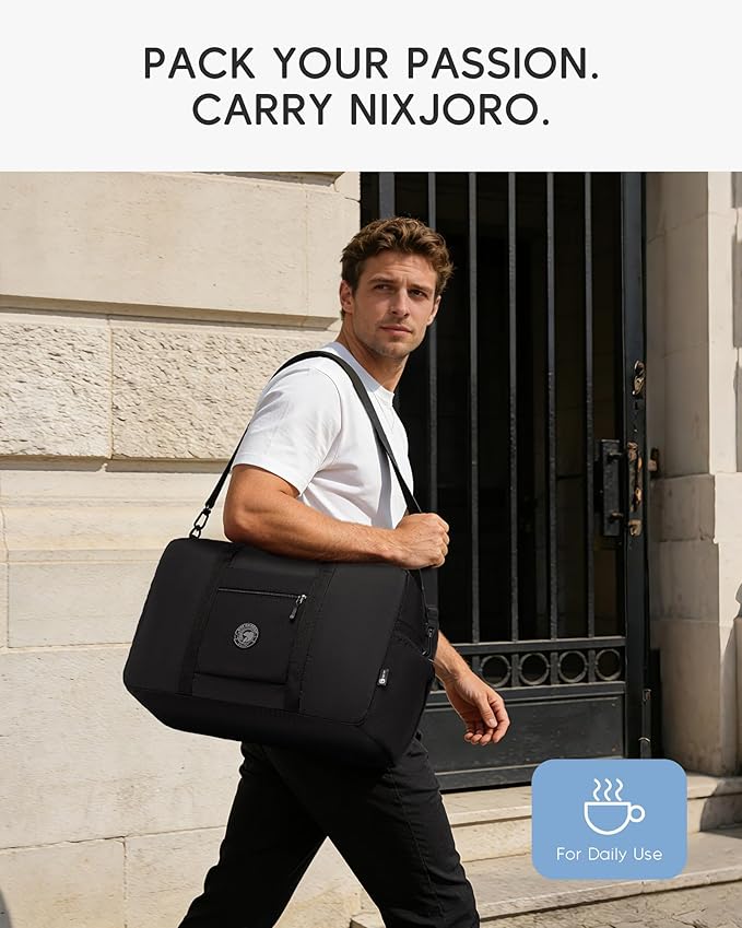 2 Piece Carry on Bag 22x14x9 Airlines Approved, 48L Canvas Travel Duffel Bags for Men Women Duffle Bag for Airplane Weekender Overnight Gym (Black+Grey) - Image 7