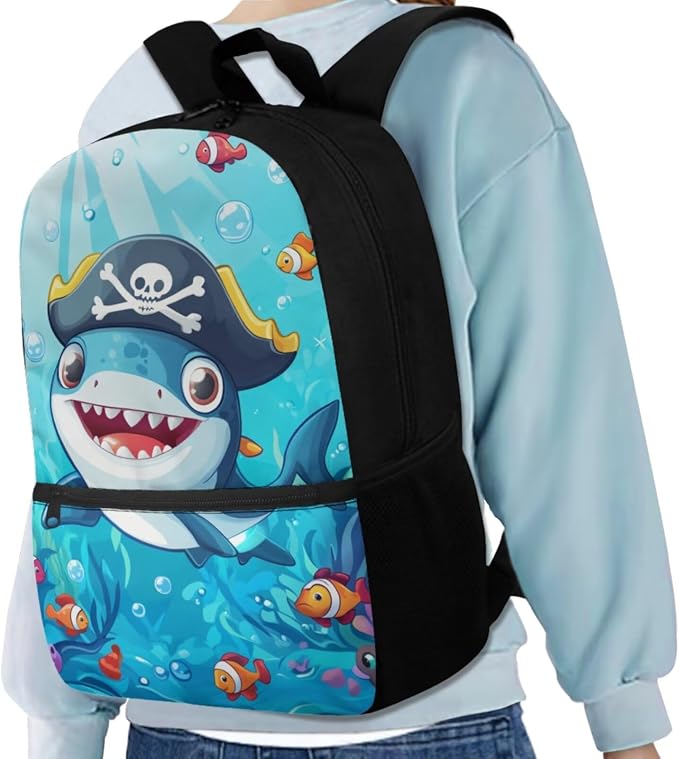 Cartoon Shark Backpack for Boys Kids Backpack with Lunch Box Water Bottle Pouch and Zipper Pencil Pouch 4PCS Set Bookbag with Front Pocket for School 17" Sturdy School Bag for Elementary Girls - Image 2
