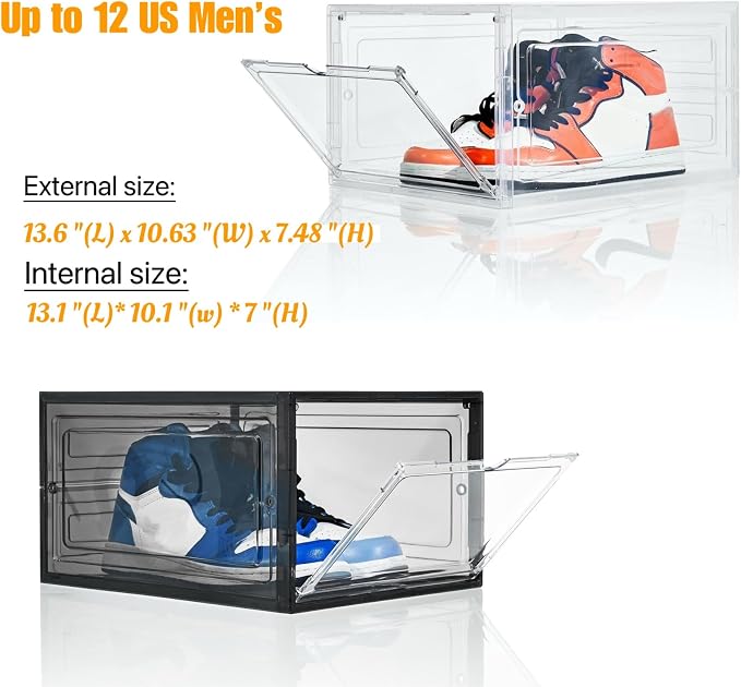 Attelite X-Large Clear Shoe Boxes Stackable Plastic Shoe Organizer ,Thicken & Sturdy Shoe Storage Box with Magnetic Door, Drop Front Shoe Box For Display Sneakers( 9 Pack, Clear White) - Image 6