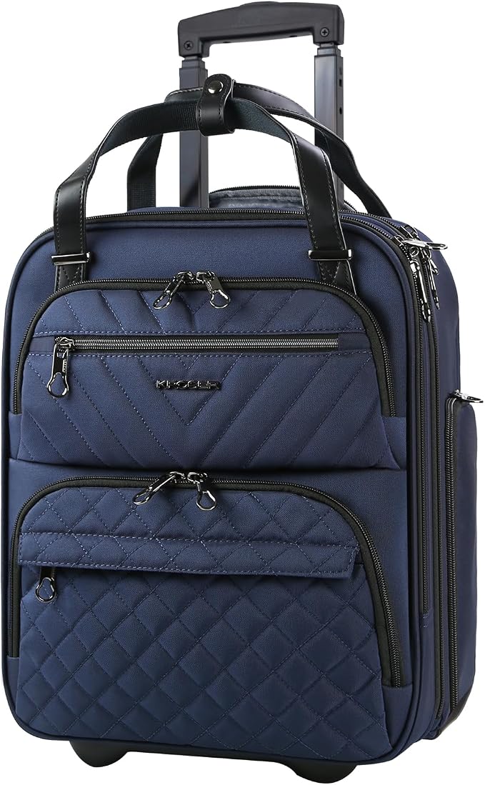 KROSER Carry On Underseat Multi-functional, 16-inch Underseater Lightweight Overnight Suitcase for Women, Navy by KROSER