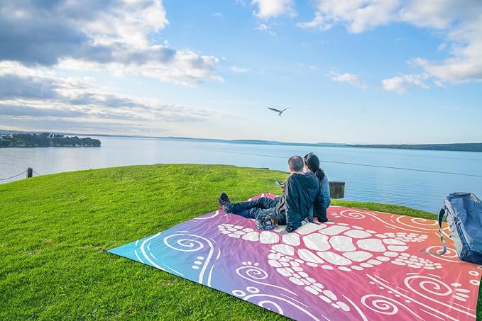 WEKAPO Beach Blanket Waterproof Sandproof Oversized Extra Large Sand Free Beach Mat with Stakes, Storage Bag - Essentials for Outdoor Beach, Picnic (Pinkish Purple Sea Turtle, 11 X 9 FT (1~10 Person)) - Image 9