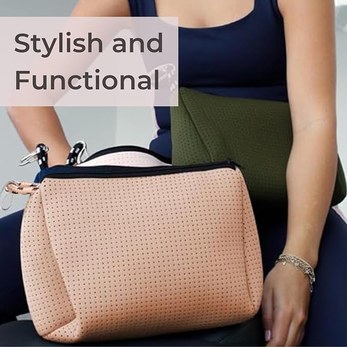 POPUPS Large Makeup Bag with Zipper, Tan - Waterproof Neoprene Cosmetic Bag 7.7 x 10.75 x 5 inches - Image 6