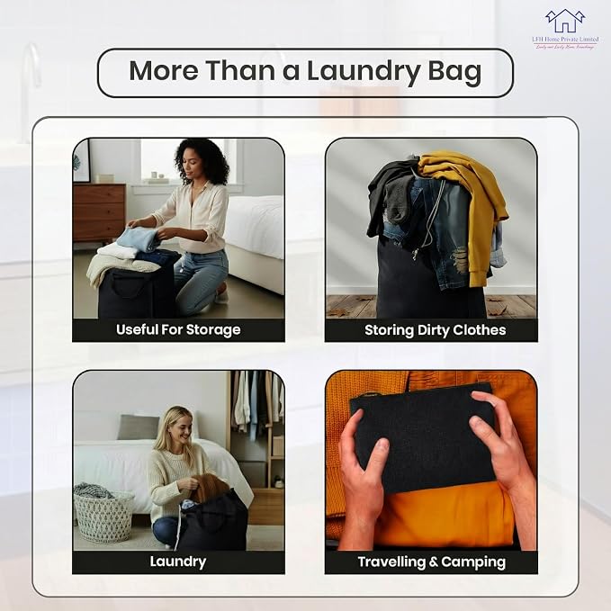 LFH Home Large Premium Cotton Rich Canvas Laundry Bag with Drawstring and Handles Heavy Duty, Multi-Use, and Washable for Home, Travel, College or Storage 28x36 (Pack of 4)-Black - Image 6
