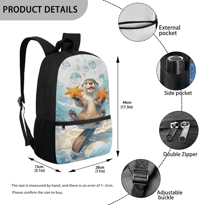 Otter Backpack for Boys Kids Backpack with Lunch Box Water Bottle Pouch and Kawaii Pencil Case Bookmark 5 Pcs Set for 3rd Grade Preschool Back to School Gifts - Image 3