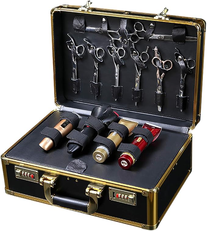 Barber Carrying Case Barber Case, Stylist Tool Box rofessional Salon Hair Cutting Grooming Kit Storage Organizer for Clippers, Scissors, Barber Supplies (Gold) by FLYHERO