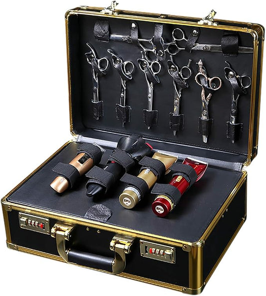 Barber Carrying Case Barber Case, Stylist Tool Box rofessional Salon Hair Cutting Grooming Kit Storage Organizer for Clippers, Scissors, Barber Supplies (Gold) by FLYHERO