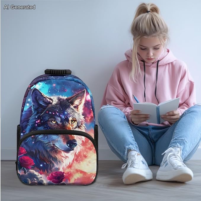 Resourceful Wolf 4pcs Backpack Set for Boys 17 Inch Student School Bag and Lunch Bag Pencil Case Water Bottle Cover for Ages 6-10 Elementary Preschool Kindergarten Primary Gifts Travel - Image 2