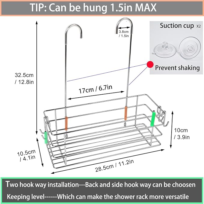 Shower Caddy Hanging Shower Rack SUS304 Stainless Steel Hanging Shower Orangizer with Hooks Over The Door, Shampoo Basket Storage (Single-Layer) - Image 6