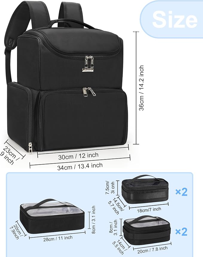 Relavel Makeup Backpack Large Bag with 5 Clear Set Bags, Dual Layer Professional Cosmetic Organizer Travel Train Case Makeup Artist Kit with Adjustable Dividers & Easy to Clean Lining, Black - Image 5