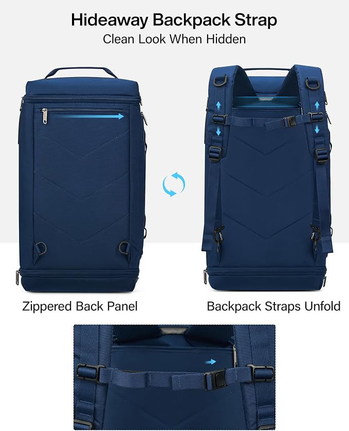Hanke Duffle Bag for Travel, Dual Expandable 45L-55L Carry On Duffel, 3 In 1 Weekender Tote, Water Resistant Overnight Bag with 15.6" Compartment for Men Women, Blue - Image 7