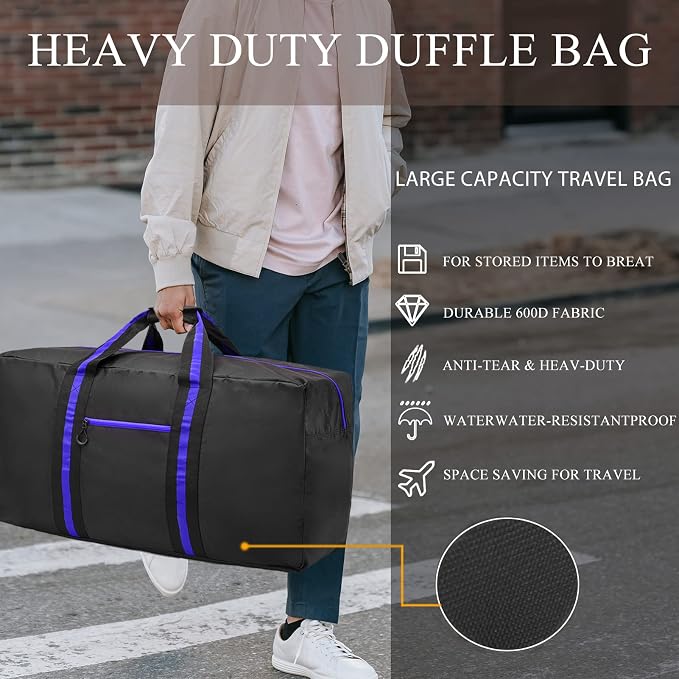 150L Large Duffle Bag for Travel 37” Diffle Bag for Overnight Weekender Camping, Storage for Men Women, Blue - Image 6