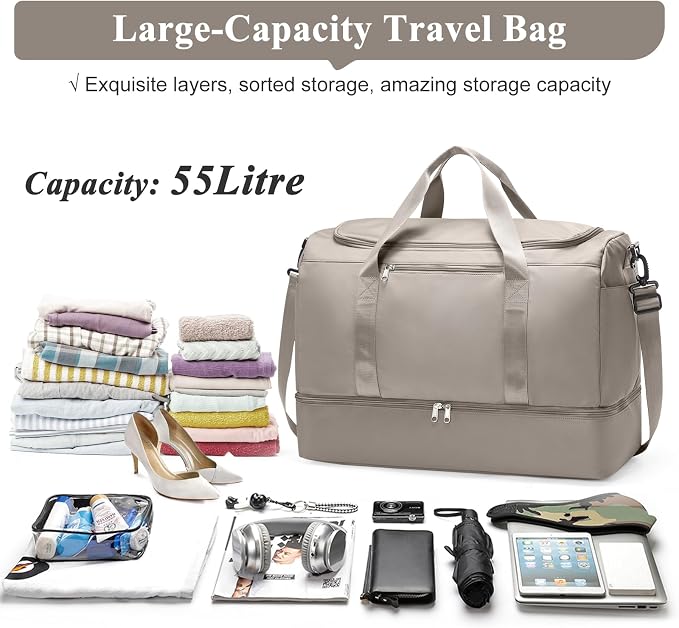 Extra Large Travel Duffle Bag, Carry-On Weekender Bags for Women Travel | Overnight Weekend Bag with Shoes Compartment for Travel Business Trips Sport Hospital - Image 3