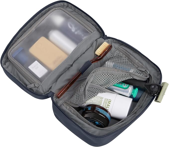 Away Small Toiletry Bag - Water-Repellent Travel Toiletry Bag with Clamshell Opening, Interior Compartments, Retractable Top Handle - Navy Blue - Image 3