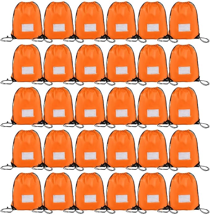 CODOBON 30 Pack Drawstring Bags,Bulk Draw String Backpack, DIY Gym Sports Cinch Bag Sackpack for Women Men, Orange by CODOBON