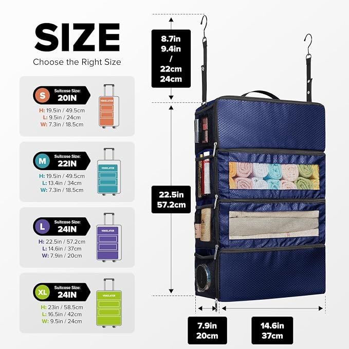 Suitcase Organizer, Travel Luggage Organizer Hanging Shelves Packing Cube Closet/Collapsible Portable Travel Organizer for Carry-on - Image 2