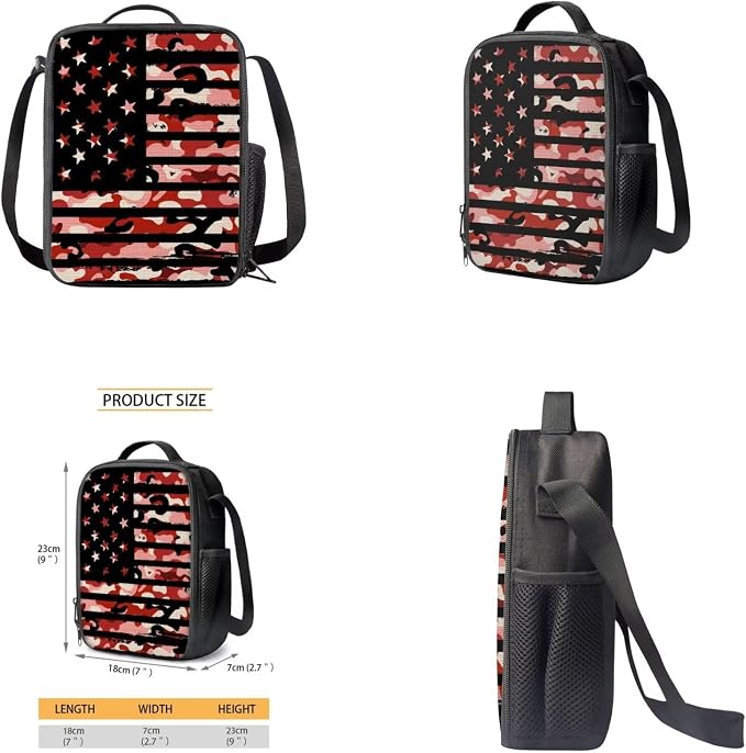 American Flag Camo Backpack for Boys Kids Backpack with Lunch Box Water Bottle Pouch and Large Pencil Case 4PCS Set Bookbag with Front Pocket for School 17" Lightweight School Bag for Girls - Image 4