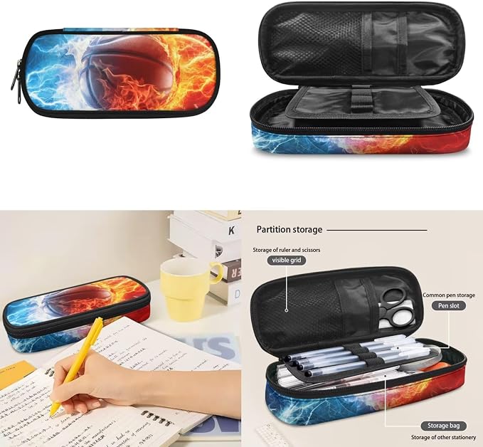 Basketball Boys Bookbag 10-12 Years Old Ice and Fire High School Backpack with Lunch Box and Pencil Bag Set 3-in-1 Large School Bags for Teens - Image 6