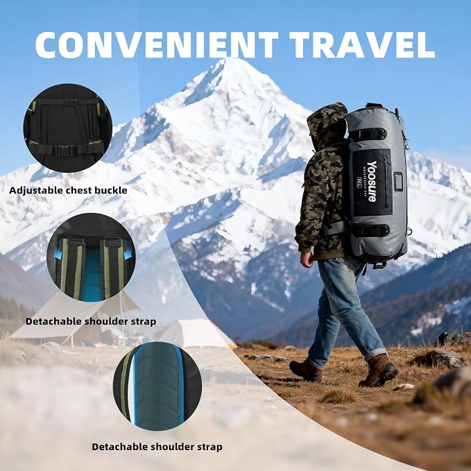 80 lt Waterproof Duffel Bag Motorcycle Dry Bag Backpack, Waterproof Zippered Bags with Backpack Spacer Pad for Kayaking Rafting Boating Canoeing Camping Paddle Beach (Black) - Image 3
