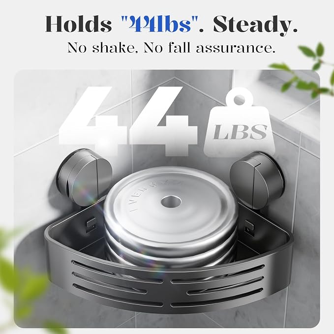 Suction Cup Shower Caddy,No Drilling Corner Shower Shelves Heavy Duty,Shower Organizer with Hooks,Rustproof Waterproof Space Aluminum Bathroom Storage,Home Accessories Decor - Image 3