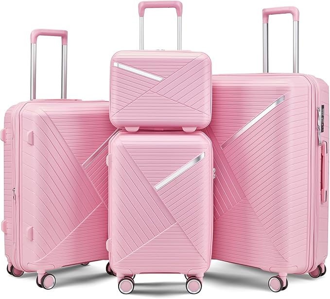 Merax Luggage 4 Piece Set Hardside Expandable Suitcase Set with Case,Travel Luggagewith Spinner Wheels,Airplane Approved Carry On Luggage Sets,Pink1,14/20/24/28 by Merax