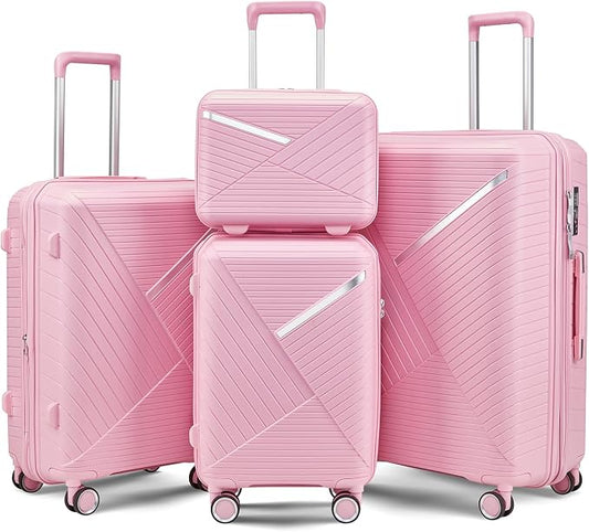 Merax Luggage 4 Piece Set Hardside Expandable Suitcase Set with Case,Travel Luggagewith Spinner Wheels,Airplane Approved Carry On Luggage Sets,Pink1,14/20/24/28 by Merax