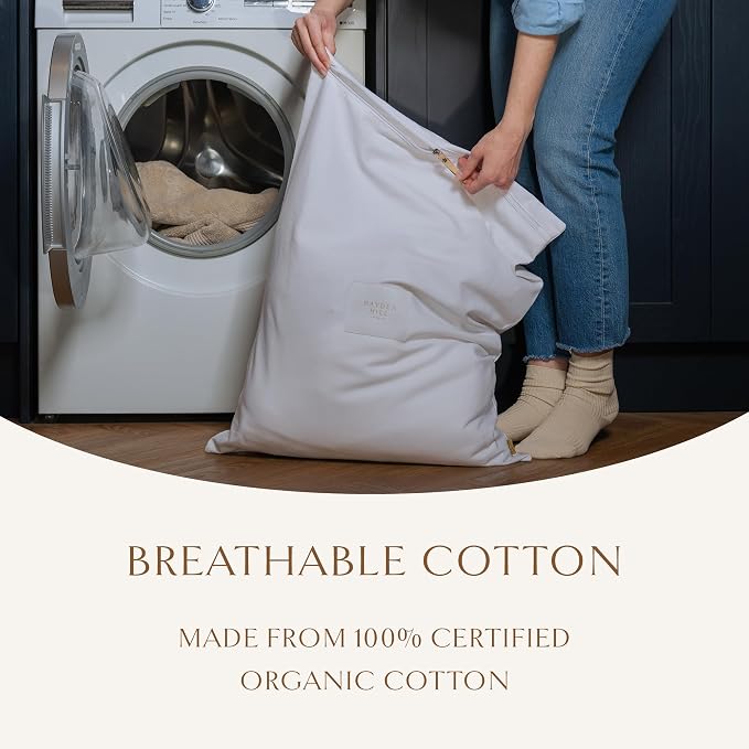 Hayden Hill Luxury Organic Cotton Travel Laundry Bags, Small & Large 2 Pack | Dirty Laundry Bag For Travel & Home, Zippered, Internal Pocket, Fits Luggage and Suitcase, Certified Carbon Neutral, White - Image 2