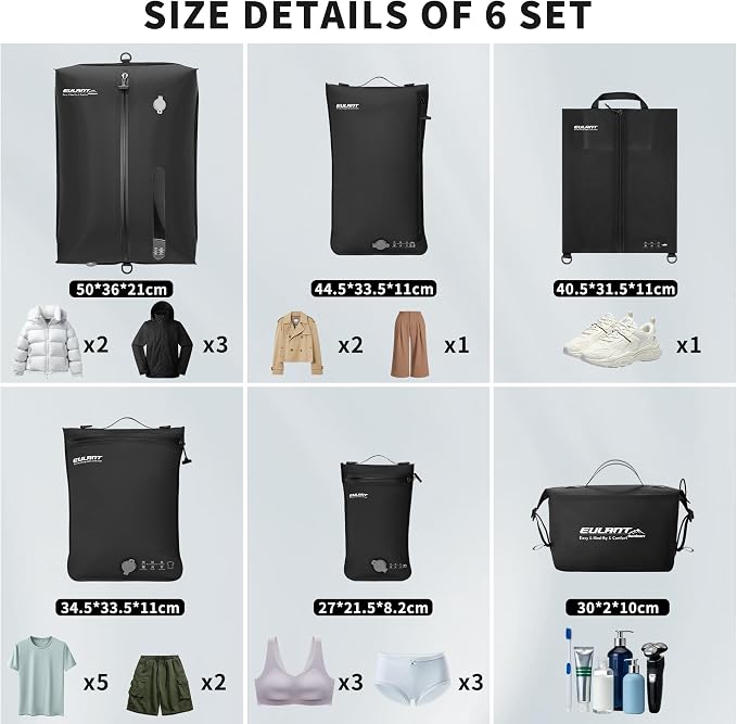 Eulant Ski Suit 6 Set Vacuum Packing Bags for Travel With Pump,Professional IPX8 Zip Packing Organizer for Suitcases Backpack,Space Saver Bags Packing Organizers for for Family trips, skiing,Christmas - Image 2