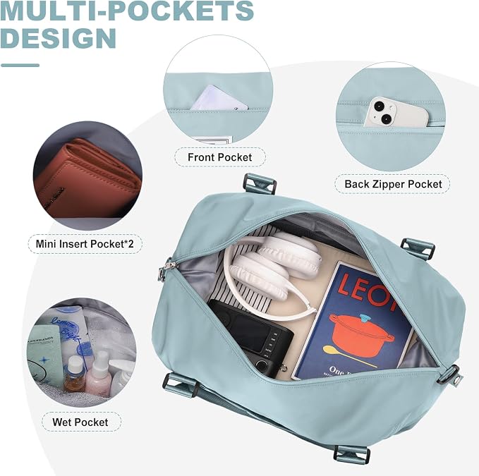 Travel Duffel with Toiletry Bag, Weekender Overnight Carry-on, Extra Large Light Blue - Image 4