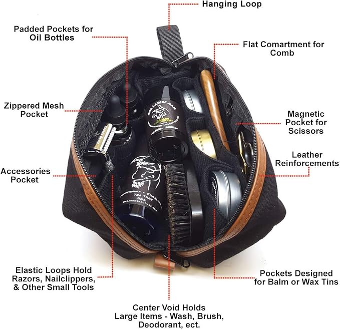 Badass Beard Care The Loaded Badass Canvas Travel Bag Features: Beard Oil, Beard Balm or Wax, Comb, Boars Hair Brush, Scissors, and canvas travel bag - Image 5