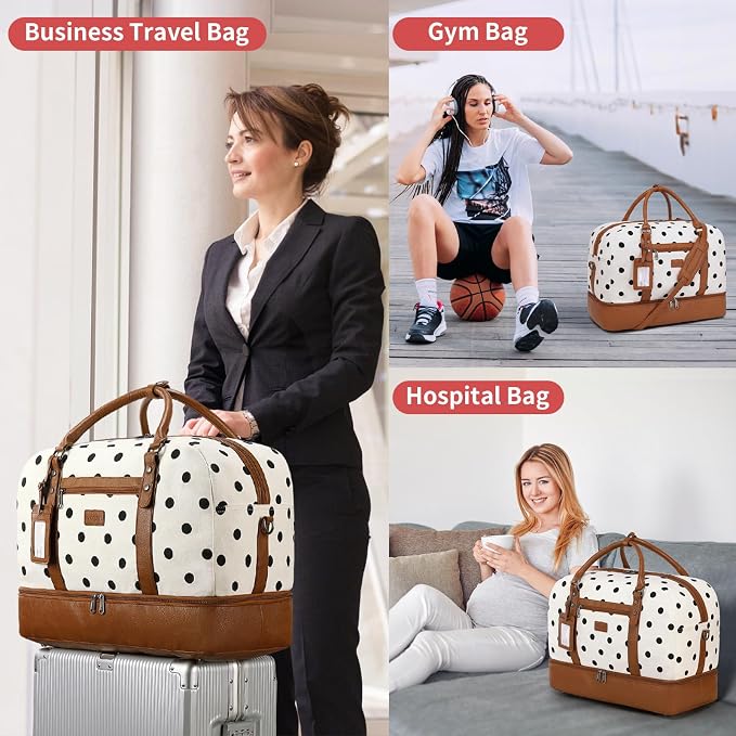 Wogarl 4PCS Weekender Bags for Women Large Overnight Weekend Travel Duffel Carry on Shoulder with Shoe Compartment Canvas Toiletry Bag for Travel Business Gym - Image 7