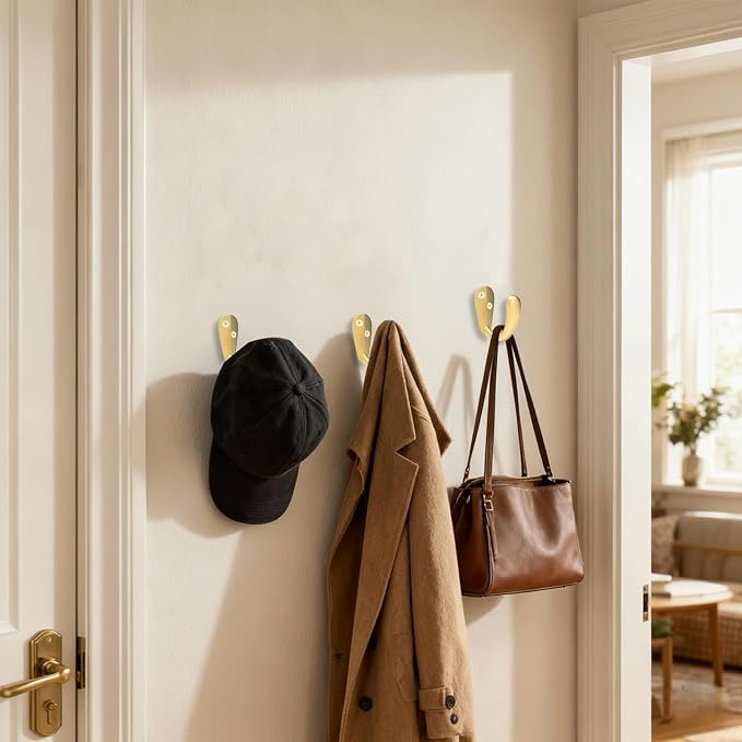 CBWLWJ 32 Pack Coat Hooks Wall Mounted Single Prong Robe Wall Hooks for Hanging Towel Hooks for Living Room, Bathroom, Kitchen, Bedroom for Coat, Bag, Scarf, Towel, Hat, Key, Cup (Gold) - Image 5