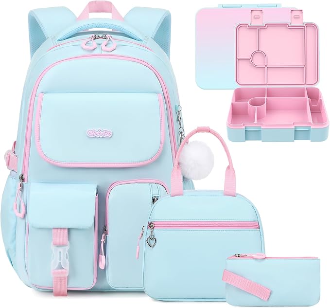DIGOBAY Backpacks for Girls, 6PCS School Backpack with 43OZ Bento Box Lunch Bag Pencil Pouch for Teen Girls Kids Elementary Primary Middle High College Travel School bag Bookbag Set by DIGOBAY
