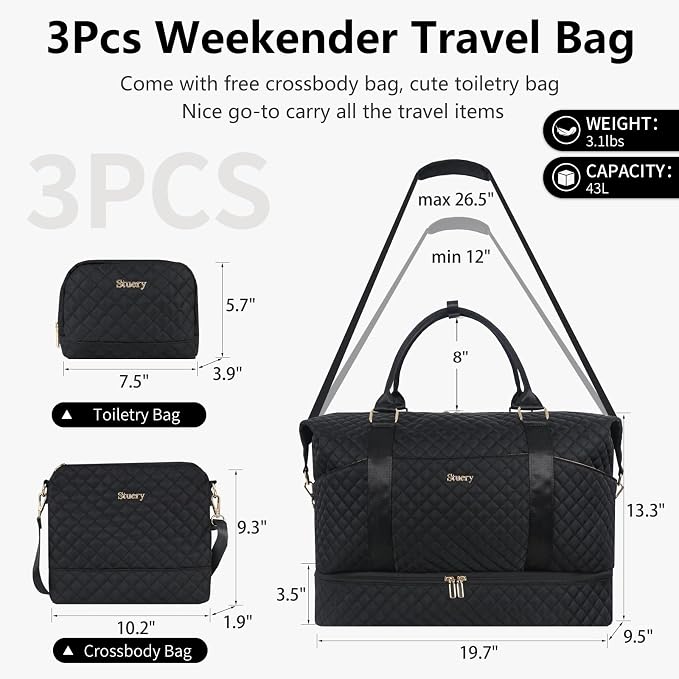 Weekender Bag, Large Travel Duffel Bag for Women, Carry on Overnight Bag with Shoe Compartment and Toiletry Bags - Image 2