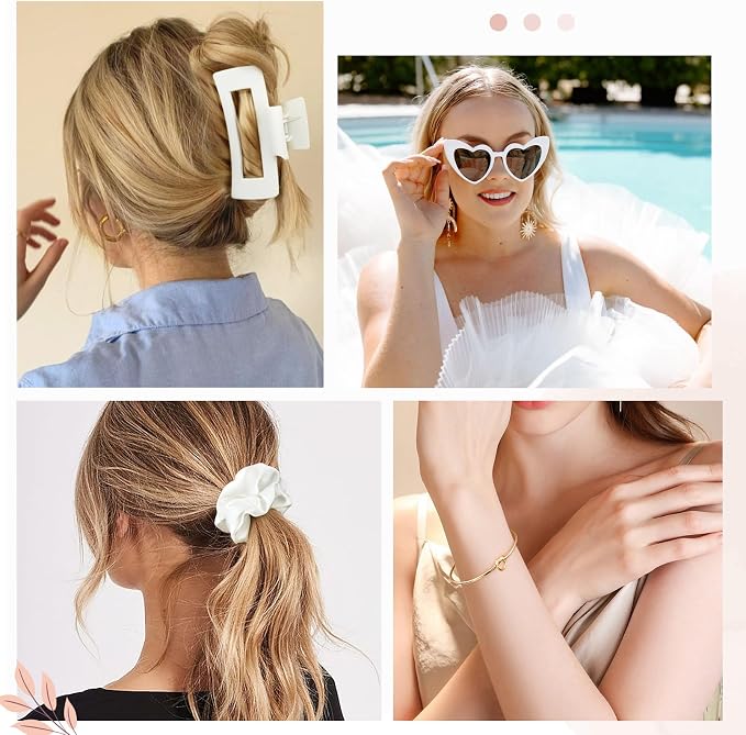 DEEKA 30 Pcs Bridesmaid Proposal Bag Set Gift Clear Makeup Toiletry Bag Bachelorette Party Favors Sunglasses Hair Claw Clips Scrunchies Knot Bracelets Bridal Wedding Party Gifts (White) - Image 4