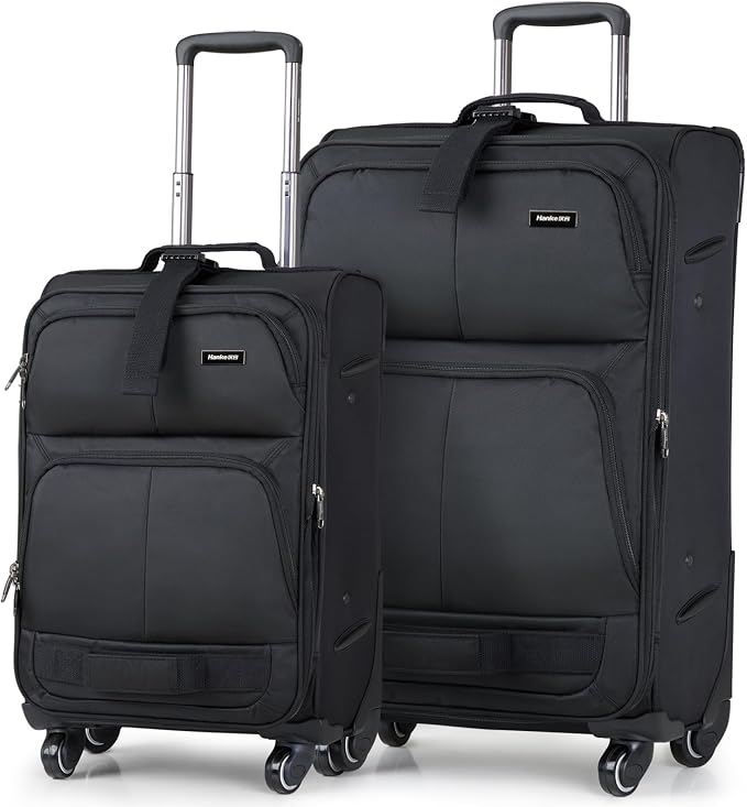 Hanke Luggage Sets 2 Piece Softside Expandable Luggage With Spinner Wheels TSA Lock,Travel Luggage Rolling Suitcase Checked Luggage Black(20/28) by Hanke
