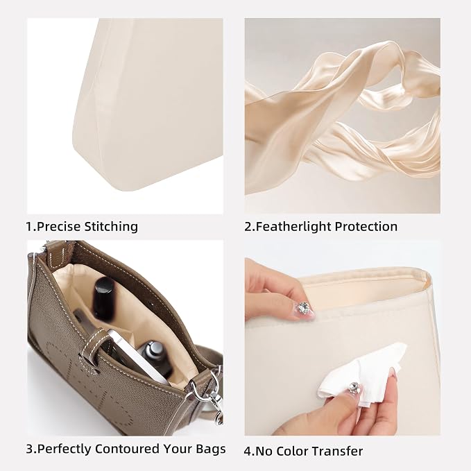 DGAZ Silky Purse Organizer Insert Fits Evelyne TPM/PM/GM/TGM Bags, Luxury Handbag & Tote Organizer, Simplicity bag organizer（Craie,PM） - Image 3