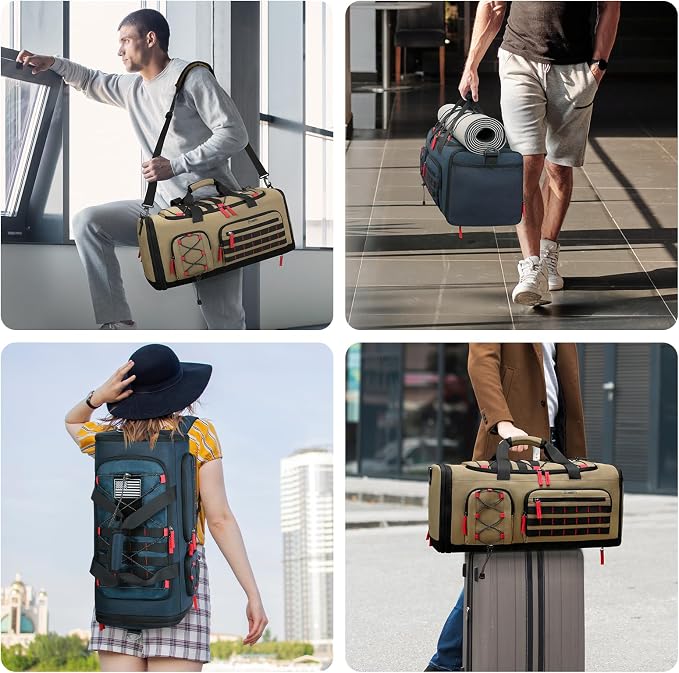 Bosstin Gym Bag for Men & Women,45L Travel Duffle Sports Duffel Bag Gym Weekender Overnight Backpack with Shoe Compartment (Khaki) - Image 6