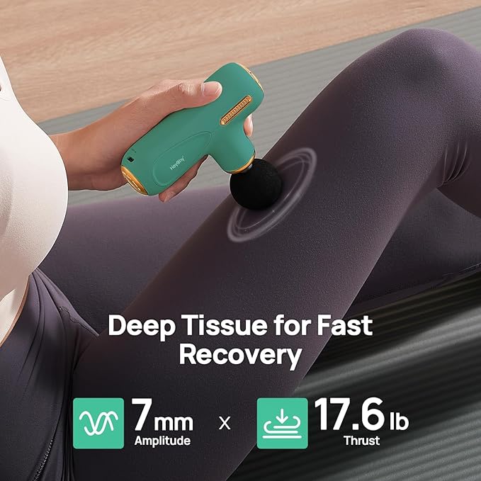 Super Mini Massage Gun Deep Tissue, Muscle Massager with 5-Speed & 4 Heads, Portable Handheld Massager Quiet for Home, Gym, Travel, Office, Gift for Men & Women, Athletes, Green