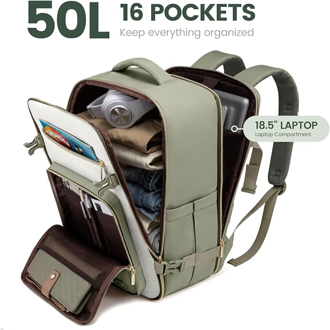 LOVEVOOK Travel Backpack For Women,50L Carry On Backpack Flight Approved,TSA Personal Item Travel Bag Fits 18 Inch Laptop,Business Weekender Overnight Daypack with Toiletry Bag and Cubes - Image 2