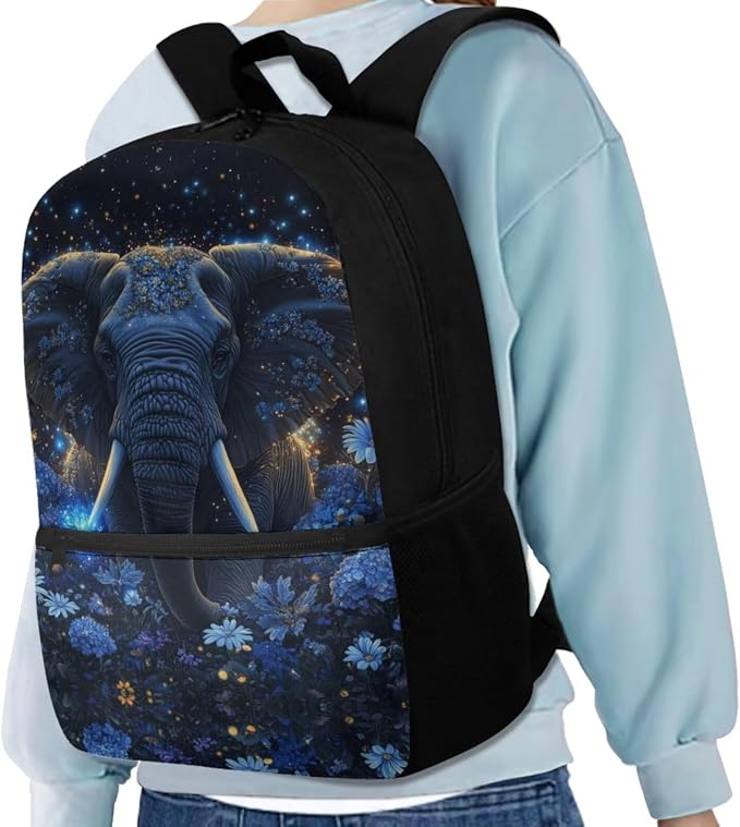 Aesthetic Elephant Backpack for Kids Girls Backpack with Lunch Box Water Bottle Holder and Large Pencil Case 4PCS Set 17 inch Bookbag with Front Pocket Lightweight School Bag with Side Pocket - Image 2