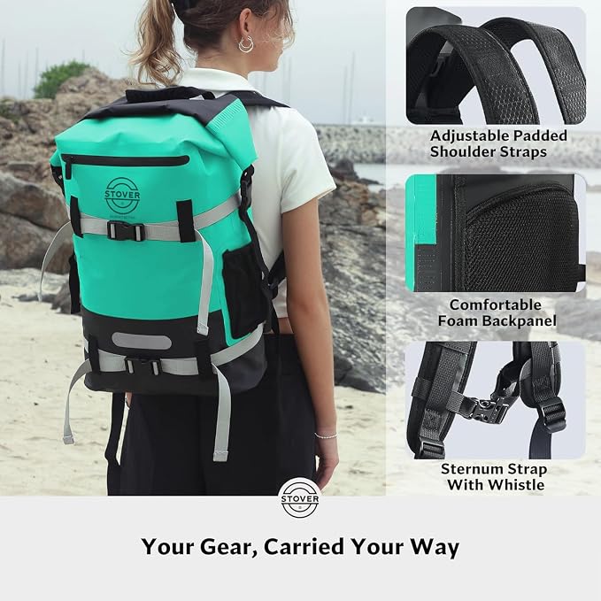 STOVER 30/40/55L Waterproof Dry Backpack & Phone Case - Large Floating Dry Bag for Kayaking, Travel, Hiking, Fishing, Camping, Motorcycles & Beach, Heavy-Duty Roll Top Men/Women (Teal) - Image 4