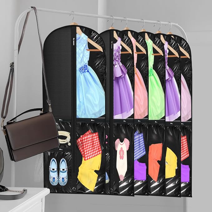 Windyun 10 Pack Garment Bags for Dance Costumes Kids 40 Inch Clothing Bags Hanging Clothes with 3 Clear Zipper Pocket Waterproof Garment Cover for Dance Competition, Travel, Closet Storage(Black) - Image 6