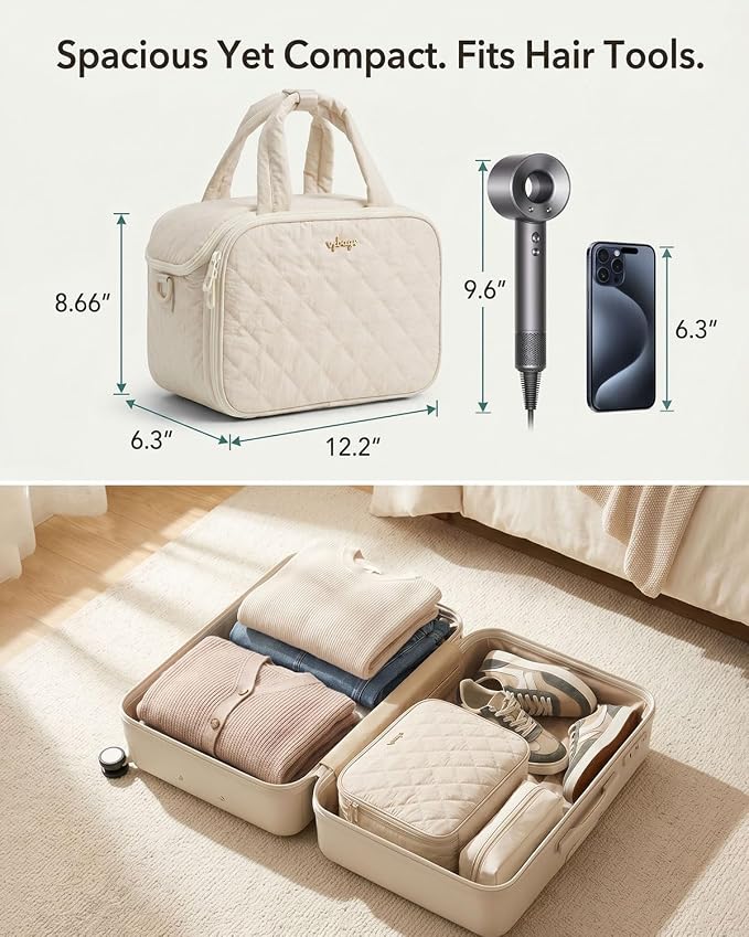 VPBAGE Large Quilted Toiletry Bag for Women, Puffy Travel Makeup Organizer with Removable Divider & Shoulder Strap, Waterproof Standing Cosmetic Case for Full-Size Toiletries, Gym, Vacation - Image 5