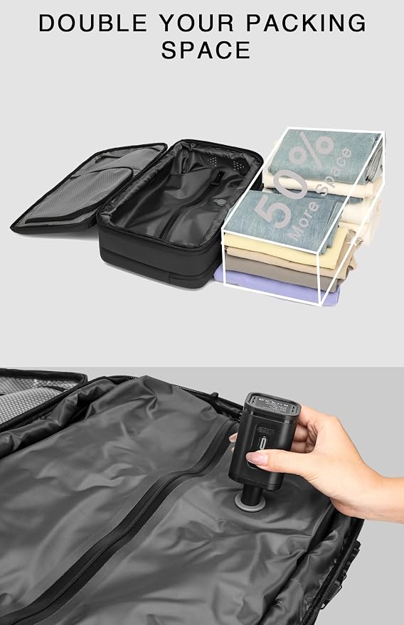 Vacuum Seal Travel Backpack 45L with Pump, Expandable Carry On Backpack with Air Compression System, Water Resistant TSA Lock, Fits 16" Laptop for Travel - Image 4