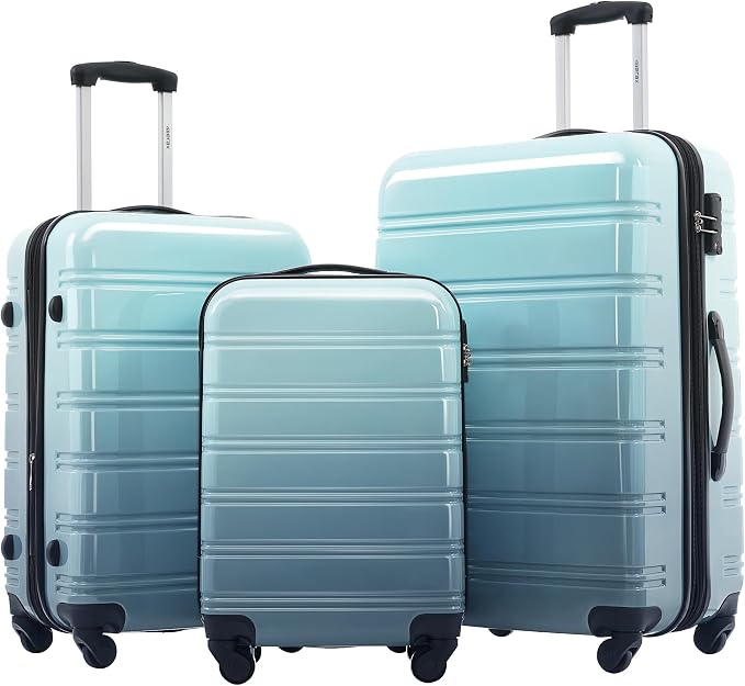 Merax Luggage Sets 3 Piece, Hardside Suitcase with Spinner Wheels,20+24+28 | Lightweight Gradient Color Suitcase with Carry on Luggage, Expandable Convenient Travel,Gradient Blue by Merax