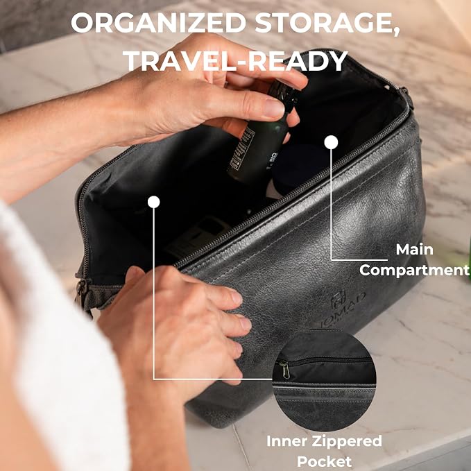 NomadCraftsCo. Premium Leather Travel Toiletry Bag for Men and Women, King-Size Dopp Kit with Waterproof Lining, Mens Toiletry Travel Bag - Image 7